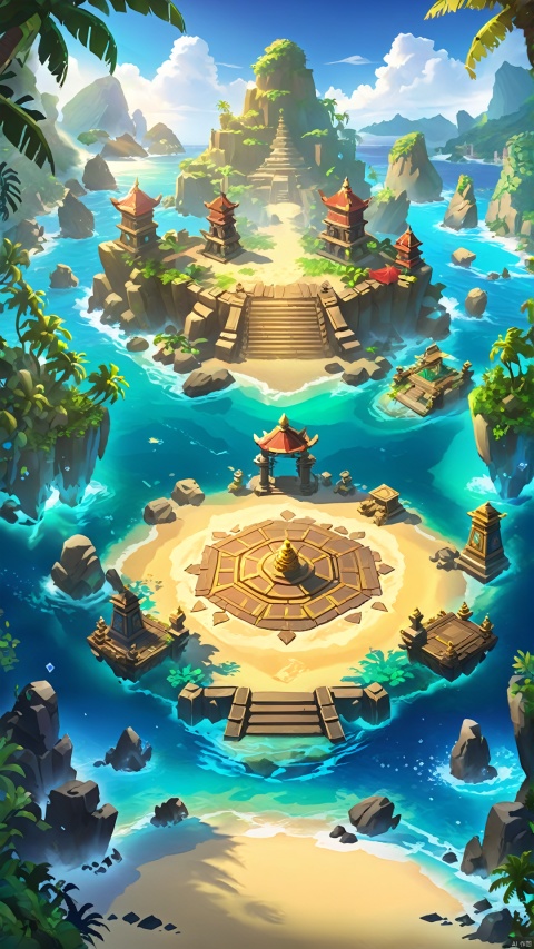 A mysterious treasure island of the sea, the island is surrounded by dense forests and huge rocks. The island is scattered with ancient relics and mysterious statues, which seem to tell the legends and secrets of the island. In the center of the island, players can find an ancient temple, the walls of which are inlaid with glittering gems, emitting a fascinating light!
