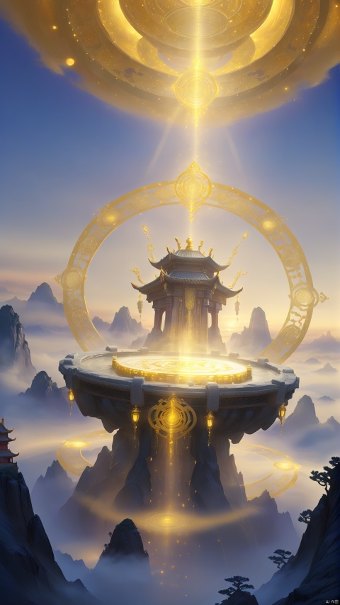 The sect building stands on a peak shrouded in golden light, surrounded by a gorgeous and bright Chinese magic circle. These magic circles seemed to be condensed with golden light, shining with dazzling light. When night falls, the magic circle becomes even more gorgeous, like a golden ocean, which is dazzling. Practitioners shuttle between the golden light and feel the baptism and enlightenment of magic power