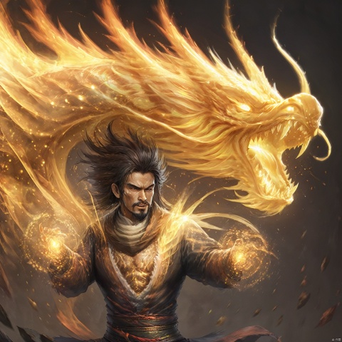 A man with a light effect oriental dragon