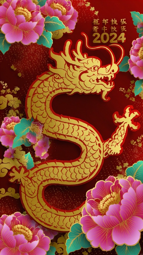 Oriental dragon, no man, flower, New Year, mouth, floral background, fangs, 2014, horns