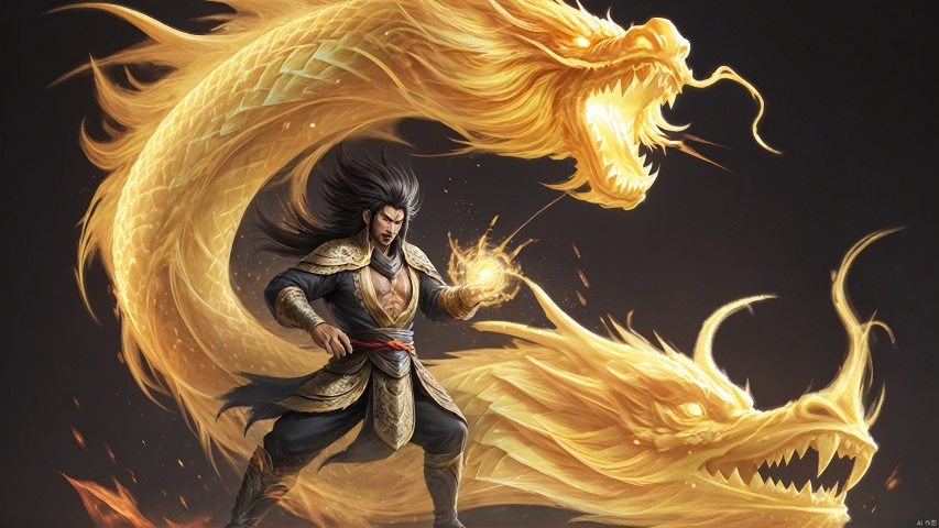 A man with a light effect oriental dragon