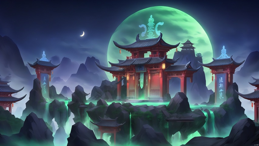 This sect building stands on a quiet lakeside, surrounded by elegant Chinese-style formations. The building itself is an exquisite jade attic, with exquisite patterns carved on the white walls, exuding a mysterious atmosphere. There is a jade pillar in each corner of the attic. The pillars are engraved with ancient runes, symbolizing the concentration and inheritance of magic power. When night falls, the magic circle is illuminated by the moonlight, and the attic is looming under the moonlight, like a dreamy jade pavilion in a fairyland.