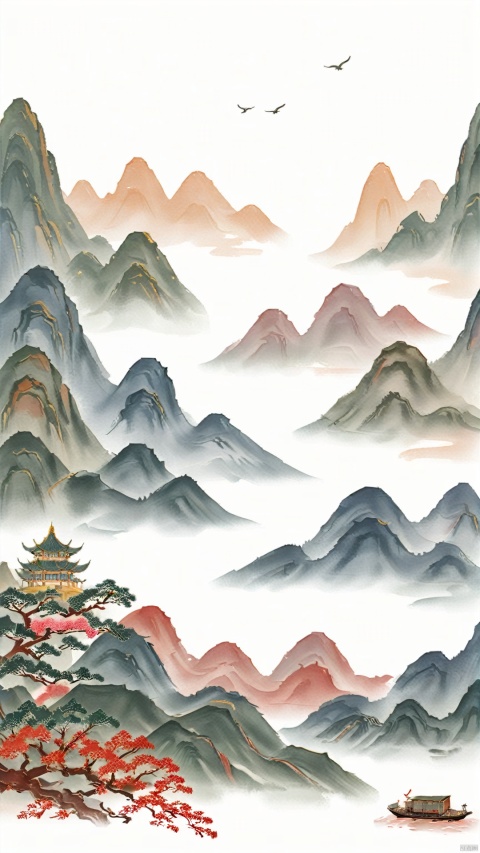 (Close-up view of Lushan Mountain)In the painting scroll of the state tide ink, the mountain range of Lushan presents a magnificent scene of rich Chinese style. The peaks are majestic and tall, and the peaks are one after another, forming a lofty mountain range in one go. The color of the ink is thick and light, which Outlines the magnificent and majestic outline of Lushan Mountain, highlighting the majestic beauty of the natural mountains