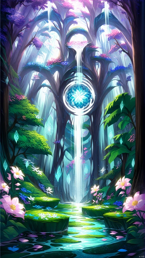 In the fantasy dimension, hidden is a flower of life valley, the bottom of the bloom of a huge flower of life, each petal is a life story, exuding a breath of healing and hope. The stream flowing in the valley brings a fresh breath, and the trees around are shimmering, contrasting with the valley of flowers and making people immersed in the miracle of life