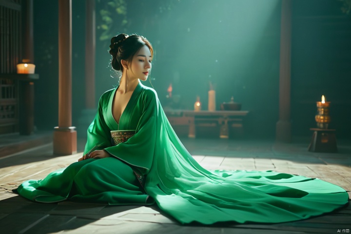  professional 3d model cinematic still a girl in green hanfu,laying down,indoors. emotional, harmonious, vignette, 4k epic detailed, shot on kodak, 35mm photo, sharp focus, high budget, cinemascope, moody, epic, gorgeous, film grain, grainy. octane render, highly detailed, volumetric, dramatic lighting, advanced light, magical, atmosphere, beautiful, great composition, dynamic, ambient, lively, intricate, full color, perfect background, best, created professional, vivid, creative, positive, joyful, unique, awesome, aesthetic, pure, symmetry, clear, artistic, surreal, inspired, whole colors, illuminated, extremely colorful, iconic