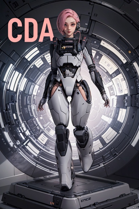  (best quality), (masterpiece), (highres),epic scenes, impactful visuals,senseofspace,(sciencefiction:1.3),lida, 1girl, solo, looking at viewer, short hair, standing, full body, pink hair, fingerless gloves, armor, hair over one eye, lips, bodysuit, joints, cable, cyborg, robot joints, barcode, cyberpunk
, Disney, 2.5D