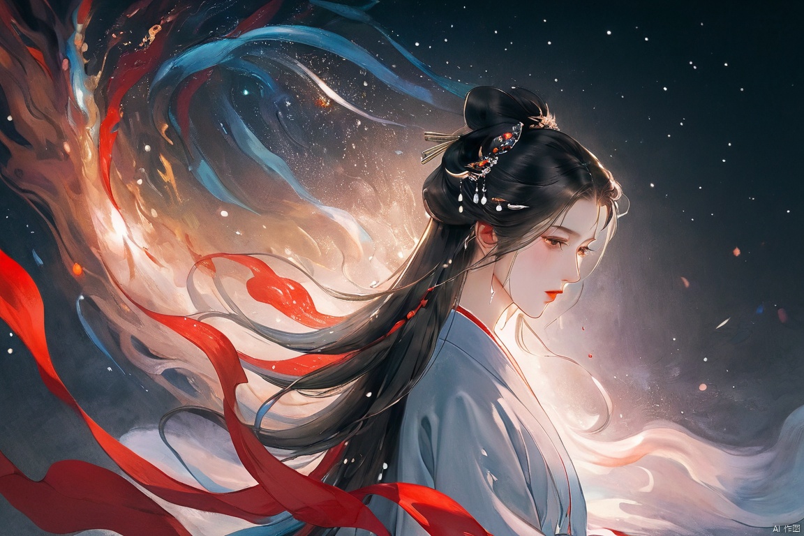  High detailed, masterpiece, A girl, Half-body close-up, solo, female focus：1.35, Tears in the eyes, [Shed tears], widow's peak, Long hair drifting away：1.5, Red, Hanfu|kimono）, /, BREAK, fine gloss, full length shot, Oil painting texture, (Black Background: 1.3), bow-shaped hair, 3D, ray tracing, reflection light, anaglyph, motion blur, cinematic lighting, motion lines, Depth of field, ray tracing, sparkle, vignetting, UHD, 8K, best quality, textured skin, 1080P, ccurate,(naked:1.5)