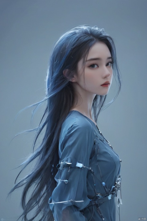  (((masterpiece, best quality))), ((good structure, Good composition, good atomy)), ((clear, original, beautiful)),,1girl,long hair,fantasy,xray girl,blue theme,Tech Lab, concept art