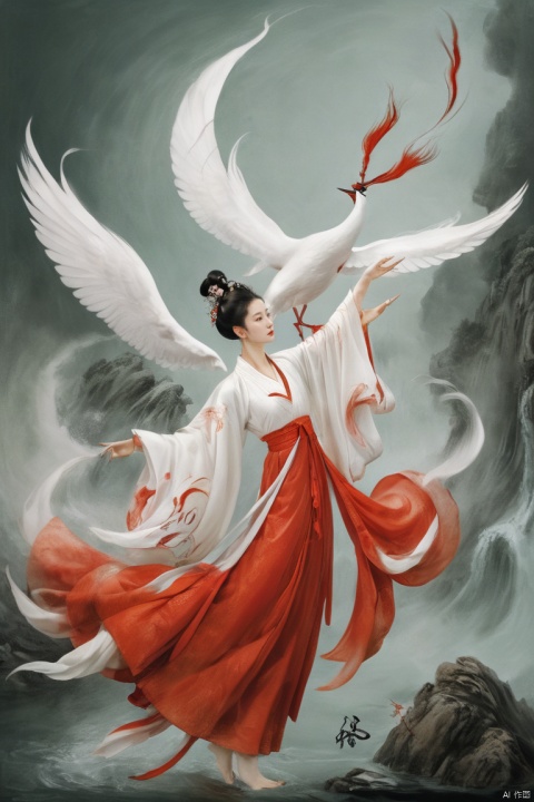 Flower head,white beak,red claws,divine bird,presea combatir,chinese mythology,