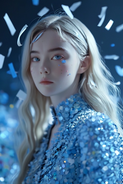 a woman looking picture of confetti, inspired by Yanjun Cheng, futuristic fashion show, blue color grading, elle fanning), aleksander rostov, incredibly ethereal, marat zakirov, stålenhag, sharpfocus, official valentino editorial, with dramatic lighting, fadeev 8 k, aurora aksnes and zendaya,