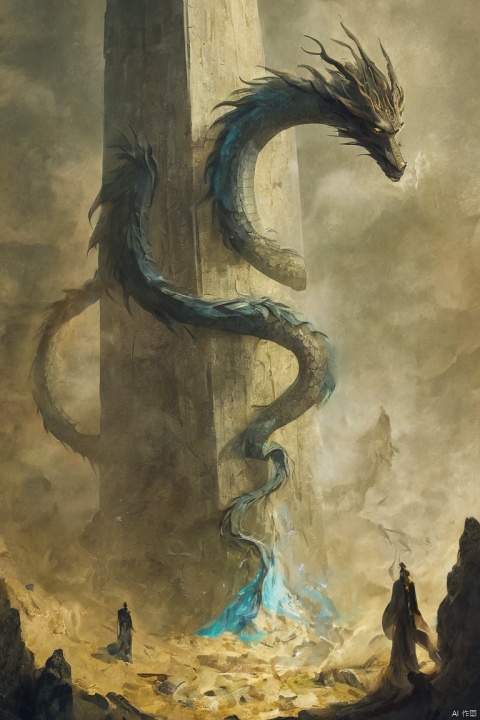  dragon, pillar, eastern dragon, ((maxmonolith)), (masterpiece), concept art