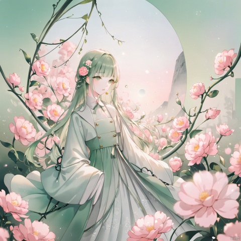  1girl,moyou,masterpiece, High resolution, High quality,blurry foreground,blurry background,(dark gray green),(Hazy flowers)(Gray-green solid color background),Velvet flowers,35mm,Large aperture,(Depth of field),(Hazy feeling), Dream scene
Layered plants, Tiny vines, (Large Carnation growing on vines), Very few flowers,Very few flowers, white and light pink Velvet flowers,
advertising campaign, a chair surrounded by flowers,The background features green plants and roses,(soft lighting) 
in the style of Tim Walker's Prada fashion campaigns, In the style of Tim Walker's Prada fashion campaigns,
Dior advertisement Scenery,Prada's aesthetic,
(white rose:0.9),minimalistic,
,pastel shades,dream aesthetic,nature and floral aesthetics,
Photorealistic,dreamy light color palette,(Oil painting texture), (Classical color), fantasy,
(in style of petra collins),