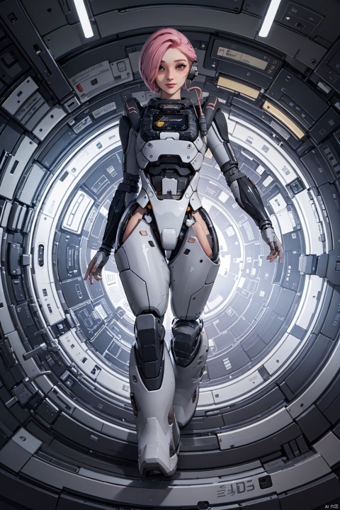  (best quality), (masterpiece), (highres),epic scenes, impactful visuals,senseofspace,(sciencefiction:1.3),lida, 1girl, solo, looking at viewer, short hair, standing, full body, pink hair, fingerless gloves, armor, hair over one eye, lips, bodysuit, joints, cable, cyborg, robot joints, barcode, cyberpunk
, Disney, 2.5D