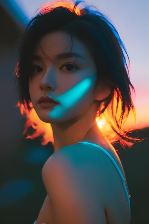  1girl sunset detailed, surreal dramatic lighting shadow (lofi, analog, kodak film) by Brandon Woelfel Ryan McGinley