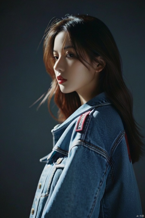 breathtaking analog film photo,(((grey background))),(((slender chin))),((Balenciaga oversized denim jacket with a logo-printed back )),1girl,20 years old,instagram girl,idolmaster,looking at viewer,Flowing cloth,Beautiful dynamic dramatic dark moody lighting,volumetric,shadows,cinematic atmosphere,Octane render,8K,award-winning,professional,highly detailed . faded film,desaturated,35mm photo,grainy,vignette,vintage,Kodachrome,stained,highly detailed, . award-winning, professional, highly detailed
