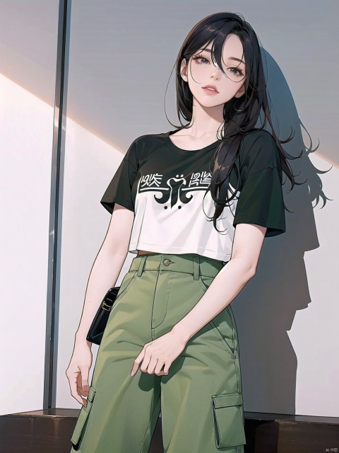  breathtaking (1girl), Cargo pants, cropped t-shirt, and combat boots., korean . award-winning, professional, highly detailed