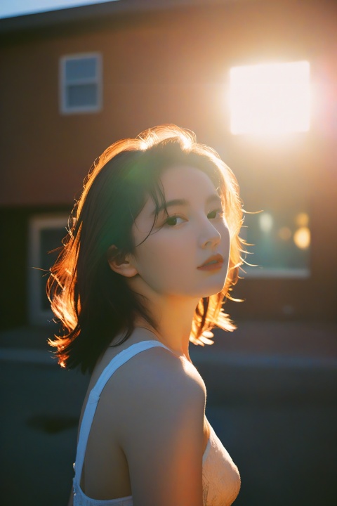  1girl sunset detailed, surreal dramatic lighting shadow (lofi, analog, kodak film) by Brandon Woelfel Ryan McGinley