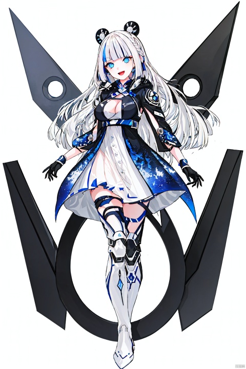  tianqiji,1girl,bangs,blue eyes,boots,breasts,dress,full body,gloves,long hair,looking at viewer,open mouth,smile,solo,thighhighs,transparent background,white hair