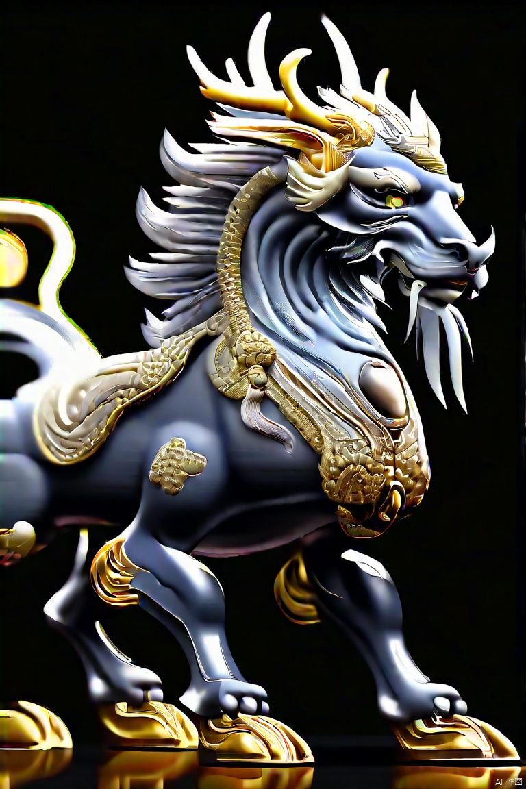 (best quality,4k,8k,highres,masterpiece:1.2),studio lighting,ultra-fine painting,sharp focus,physically-based rendering,extreme detailed,An ancient and majestic Chinese mythical creature,the Qilin,qilin,black body,no humans,Chinese mythology,mythical creature,celestial,regal,divine,ancient,serene,peaceful,harmonious,auspicious,ornate,graceful,elaborate design,magical,ethereal,guardian of prosperity,serenity,celestial beast,holiness,ceremonial appearance,hooves and mane,horn,divine presence,beauty and grace,auspicious creature,mythical energy,,,