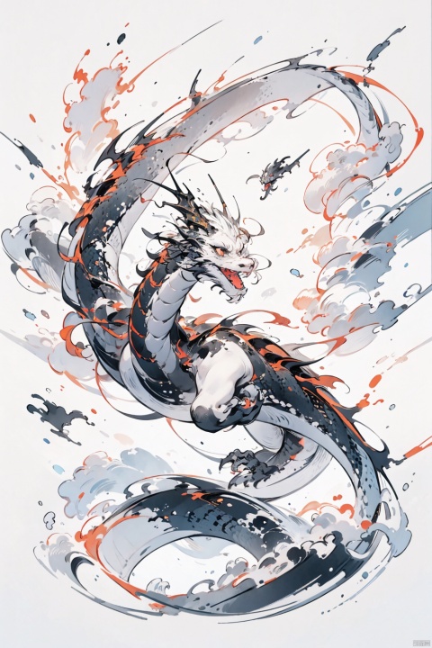 best quality,masterpiece,dragon，ink style
