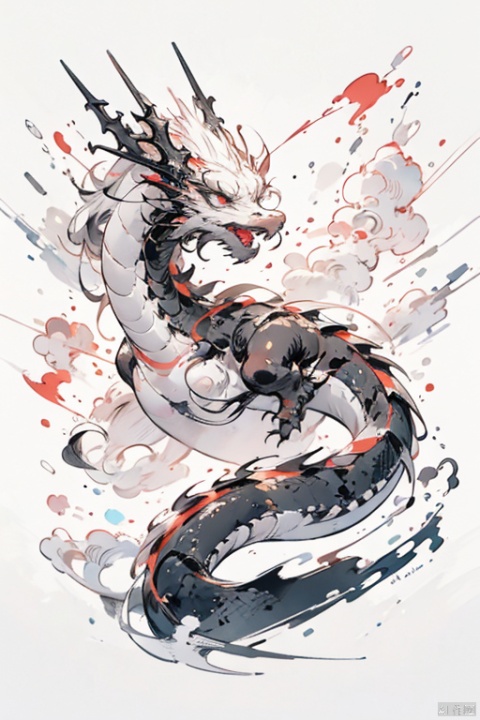best quality,masterpiece,dragon,ink style 