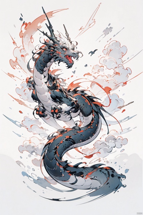 best quality,masterpiece,dragon，ink style