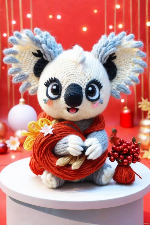 Yarn art style, demon koala from hell,
, poakl cartoon newyear style,best quality,masterpiece,,