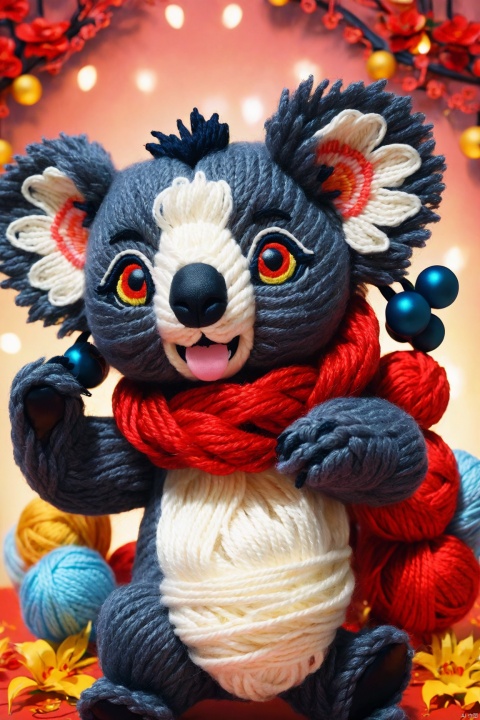 Yarn art style, demon koala from hell,
, poakl cartoon newyear style,best quality,masterpiece,,