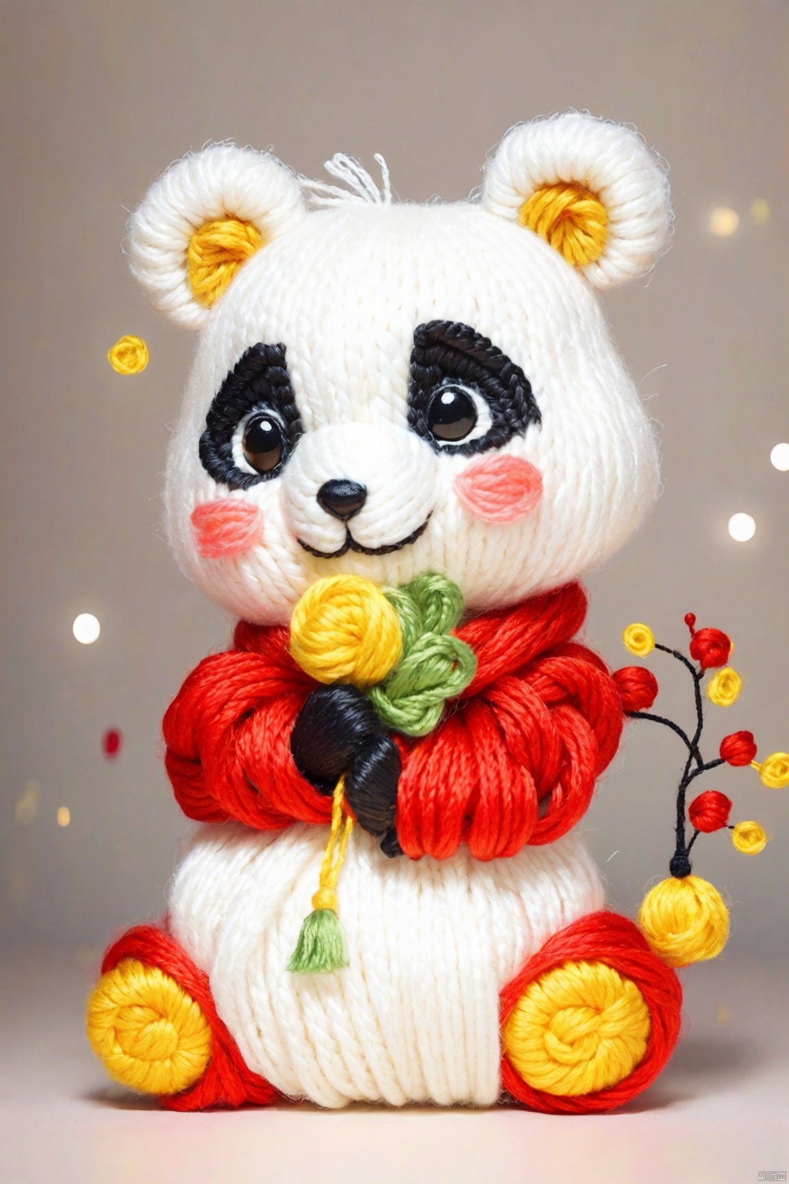  Yarn art style, panda, cute
, poakl cartoon newyear style,best quality,masterpiece,,