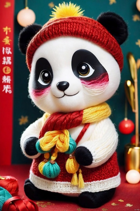  Yarn art style, panda, cute
, poakl cartoon newyear style,best quality,masterpiece,,