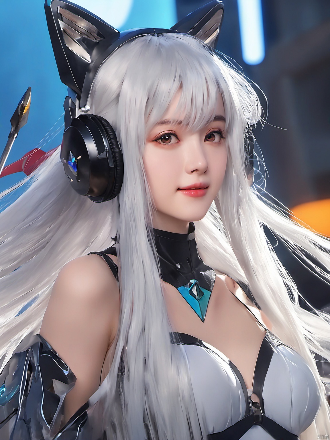  (masterpiece, top quality, best quality, official art, beautiful and aesthetic:1.2),anime artwork animated, tianqi,1girl,solo,long hair,looking at viewer,white hair,realistic,fake animal ears,mechanical wings, anime style, key visual, vibrant, studio anime, highly detailed