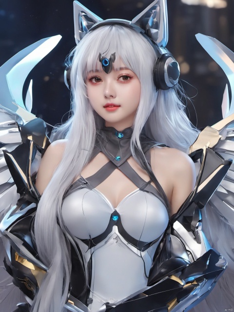  (masterpiece, top quality, best quality, official art, beautiful and aesthetic:1.2),anime artwork animated, tianqi,1girl,solo,long hair,looking at viewer,white hair,realistic,fake animal ears,mechanical wings, anime style, key visual, vibrant, studio anime, highly detailed