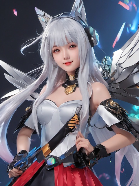  (masterpiece, top quality, best quality, official art, beautiful and aesthetic:1.2),anime artwork animated, tianqi,1girl,solo,long hair,looking at viewer,white hair,realistic,fake animal ears,mechanical wings, anime style, key visual, vibrant, studio anime, highly detailed