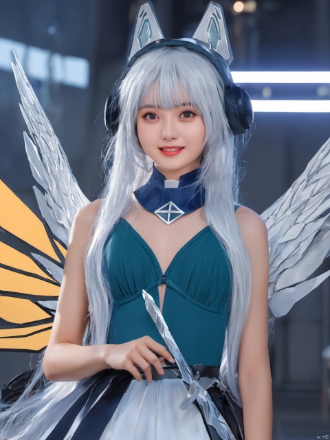  (masterpiece, top quality, best quality, official art, beautiful and aesthetic:1.2),anime artwork animated, tianqi,1girl,solo,long hair,looking at viewer,white hair,realistic,fake animal ears,wings, anime style, key visual, vibrant, studio anime, highly detailed