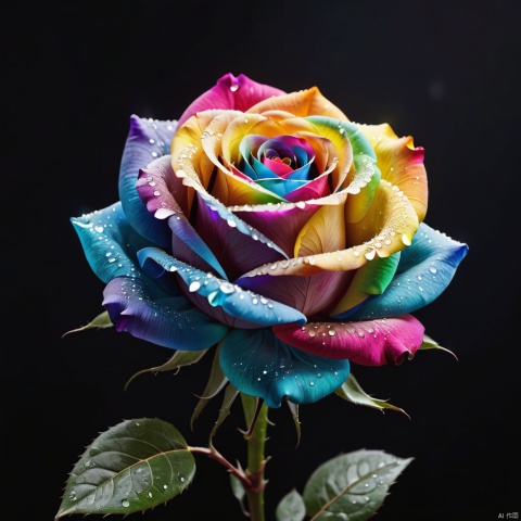 a crystal rainbow rose, dark background