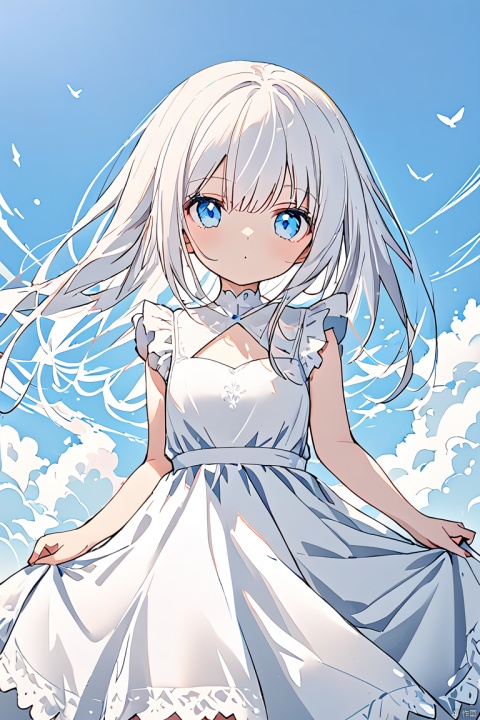 1girl,white dress,blue eyes,

