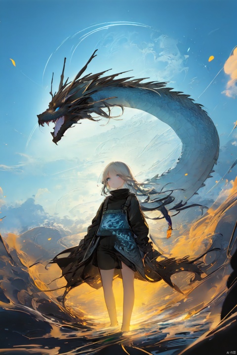 
1girl,
blue sky,
ethereal dragon