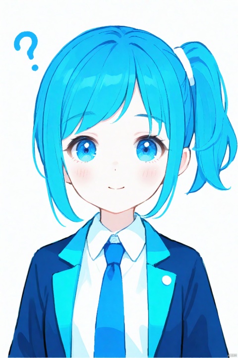 white_background,
1girl,solo,blue_eyes,blue_hair,
multicolored_jacke,blue_necktie,white_shirt,collared_shirt,
?,
short_hair,short bangs,side ponytail,sidelocks, 
closed_mouth,smile,blush,
upper_body,looking_at_viewer,