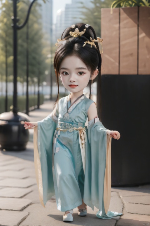  chibi,shouban,1girl,solo, zjy, yue , hair ornament , hanfu