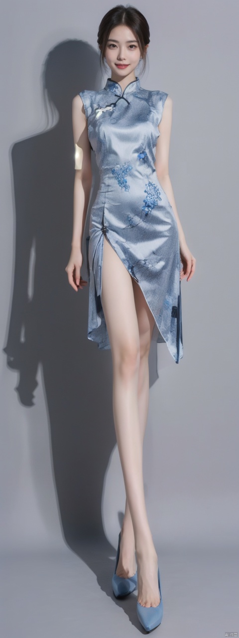 1girl,changtui,,blue and white porcelain pattern,(longlegs:1.4),minguo,,qipao,red,chinadress,high_heels,
