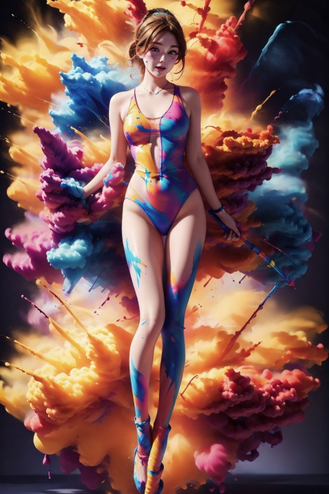  Best quality, 8k, cg,1girl,Ultra detailed, colorful, full body, paint splatter,swimsuit