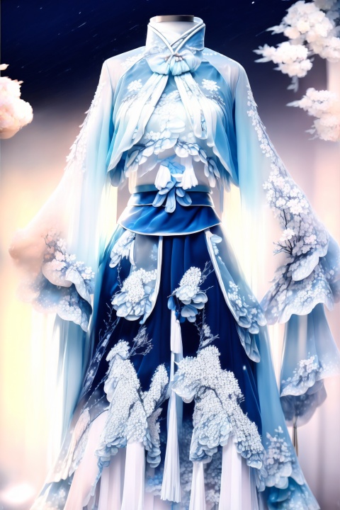  Best quality, 8k, cg, Chinese Hanfu,Blue and white porcelain printing