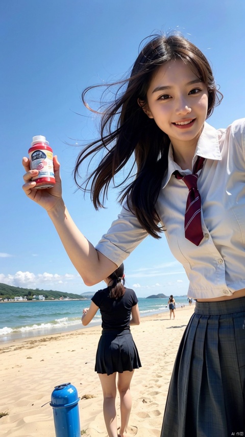 schoolgirls, Long skirt, sandbeach, spray, blue-sky, baiyun.