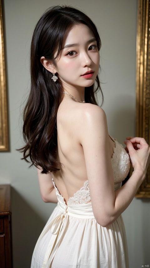 ((addielyn))、Random posture、(extremely delicate and beautiful work)、(​masterpiece)、One girl、Highly Detailed Elegant Wedding Dresses、tiarra、A highly detailed、Warped ponytail、A charming expression、Beautiful and clear eyes、Green pupil、delicate necklaces、Delicate earrings、Simple blurry background、Description of extreme details、Beautiful fece、A charming、Ultra-fine painting、delicated face、Delicate figure、thin clavicle、Beautiful lips、Soft back view、mix4、(8K、Raw photography、top-quality、​masterpiece:1.2), (reallistic, Photorealsitic:1.37),1girl in,Cute,Cityscape, natta, Sateen, Wetty, Professional Lighting, Photon mapping, Radio City, physically-based renderingt, above waist、乃木坂アイドル、韓国アイドル、１４age