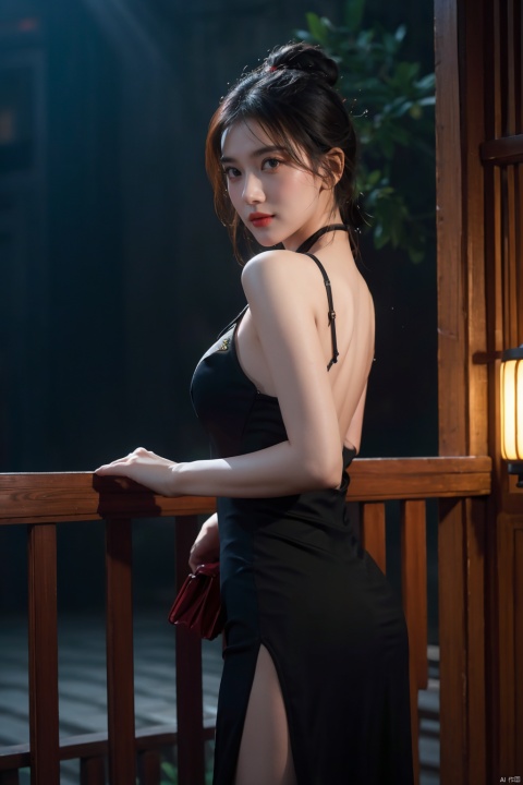  (global illumination, reality,ray tracing, HDR, unreal rendering, reasonable design, high detail, masterpiece,best quality, ultra high definition, movie lighting),
1girl,outdoor,looking_at_viewer,side_blunt_bangs,china_dress,chinese_style,big breasts,pose,solo,1girl,black hair,black eyes, cheongsam, jiejing, jiajingwen, liuyifei, yuanyuan