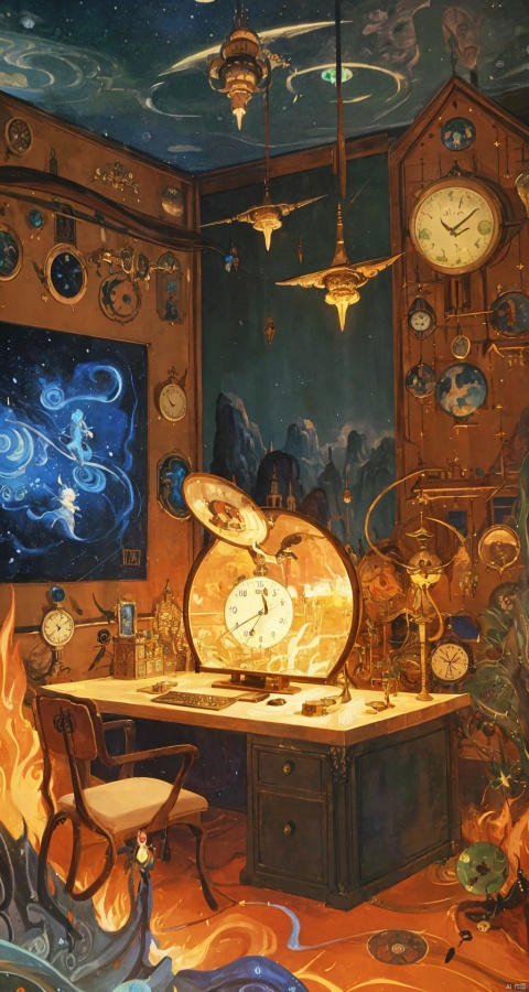  high quality, highly detailed, fantasy, At the forefront of this enchanting scene stands This surrealistic painting features melting clocks draped over various objects computer, spaceship, Salvador Dalis face, in a dreamlike landscape. Its distorted reality and unsettling beauty in the style of Leonardo Davinchi