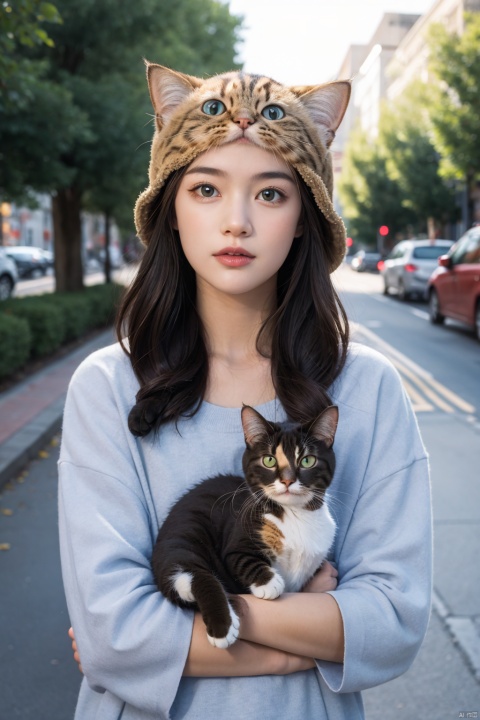  1girl,cat hat,portrait,outdoors,