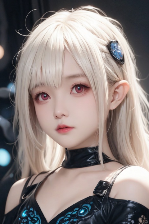  1 girl, normal chest, look at viewer, face portrait, elf, short elf ear, silky skin,surreal photography of a stunningly beautiful, blonde hair, blue eyes, intricate detailed, glowing, highly detailed, masterpiece, light particle, colourful light particles, concept art, 8 k,1girl navia, perfect split lighting