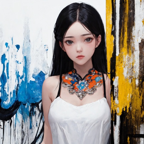  masterpiece, best quality, ultra high res, (extreme detailed), (1 beautiful girl), (abstract art:1.4),bleeding yellow, visually stunning, beautiful, evocative, emotional, ((white background)), blue theme, gf-hd