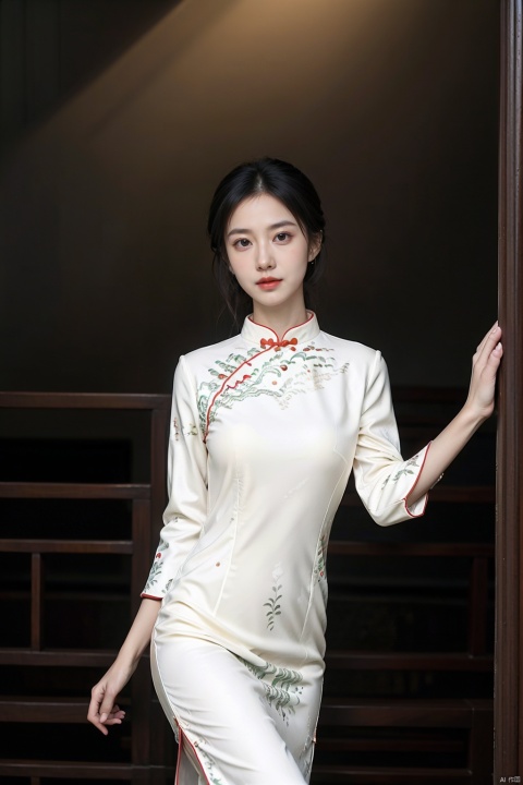  (global illumination, reality,ray tracing, HDR, unreal rendering, reasonable design, high detail, masterpiece,best quality, ultra high definition, movie lighting),
1girl,outdoor,looking_at_viewer,side_blunt_bangs,china_dress,chinese_style,big breasts,pose,solo,1girl,black hair,black eyes, cheongsam